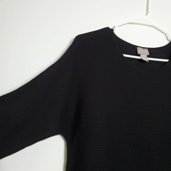 Chico's Ribbed Knit Sweater Size 1 Medium Black 3/4 Dolman Sleeve Round … - Picture 7 of 10